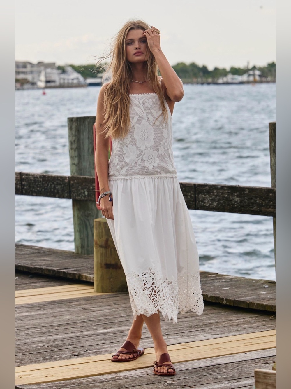 Free People Gilda Midi Dress Ivory Small NWT Lace Drop Waist Boho Cottagecore